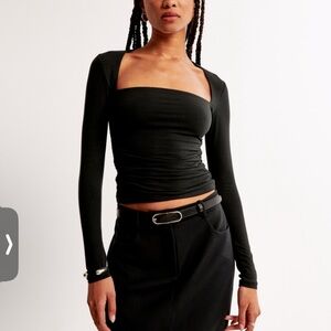 Abercrombie & Fitch Black Squareneck Ruched Long Sleeve Top